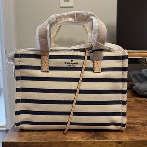 Kate Spade NWT baby and cream striped Canvas Tote Bag/crossbody